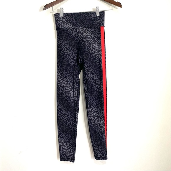 ALL ACCESS Pants - ALL ACCESS Womens XS Black Gray Leopard Red Stripe Full Length Leggings YY10